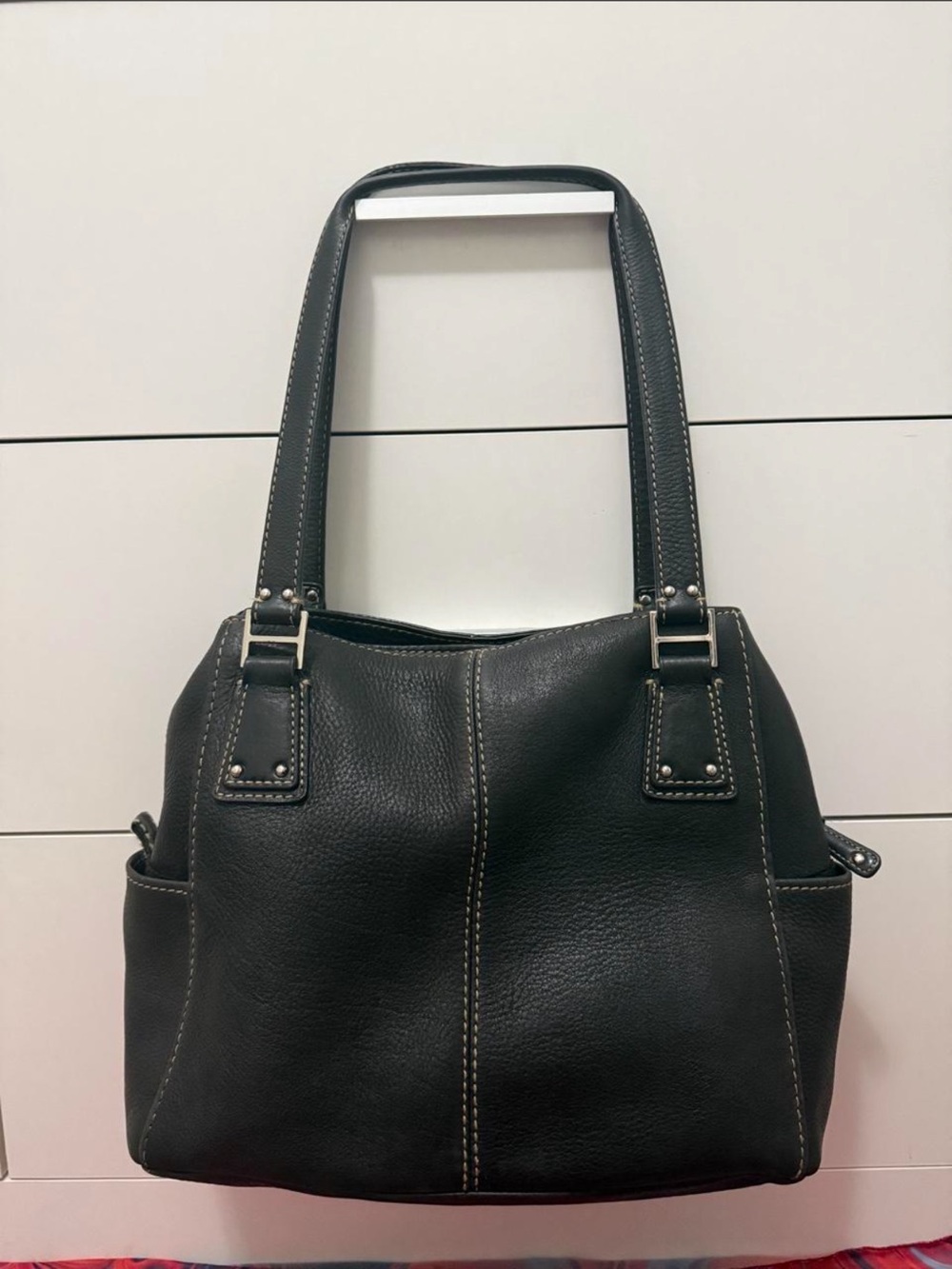 Beautifully Restored Vintage Fossil Black Pebbled Leather Compartment Tote